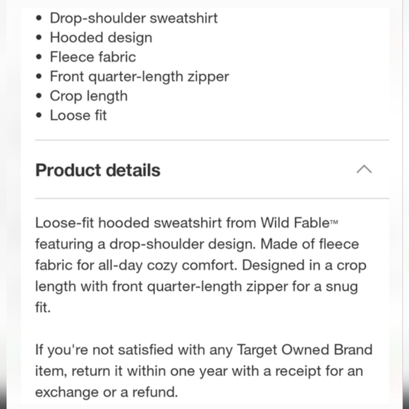 Wild Fable Cropped Oversized Quarter Zip Balloon Sleeve Super Soft Hoodie - Picture 4 of 4